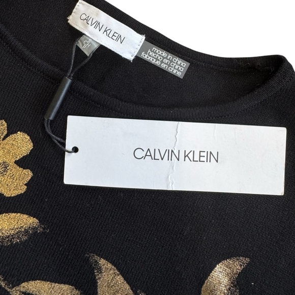 Calvin Klein Women's Black Sweater with Gold Floral Design - Picture 4 of 8